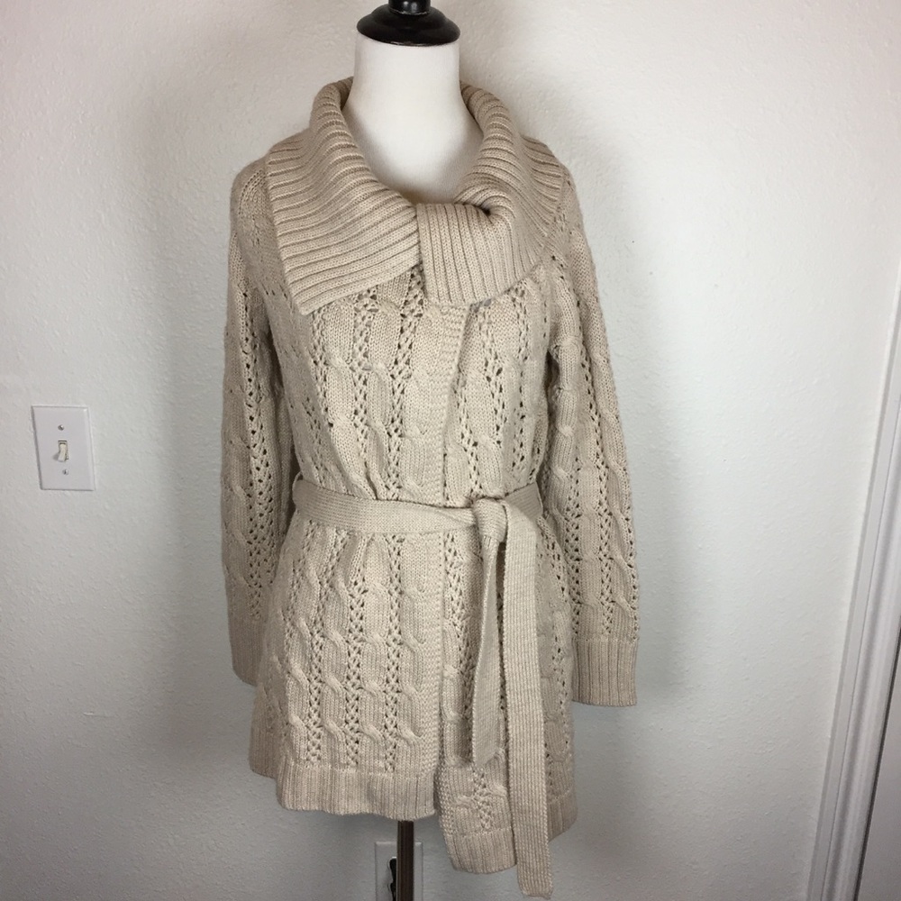 The Limited beige belted wool wrap cardigan